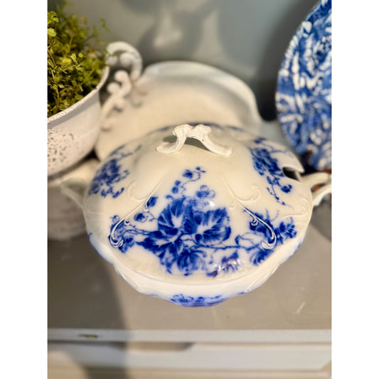 Antique Flow Blue Tureen with Lid