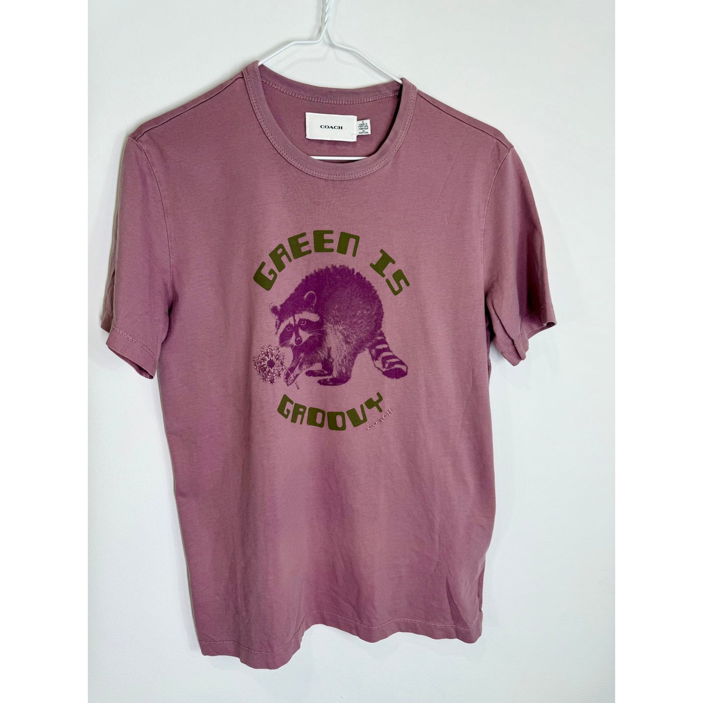 Authentic Coach  ECO Green is Groovy Small mauve graphic T shirt