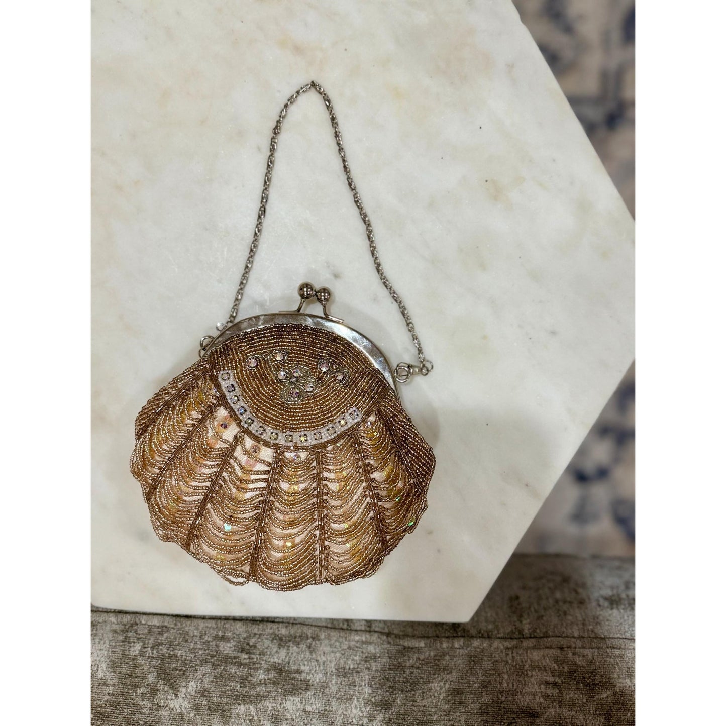 Vintage honey gold beaded and rhinestoned evening bag