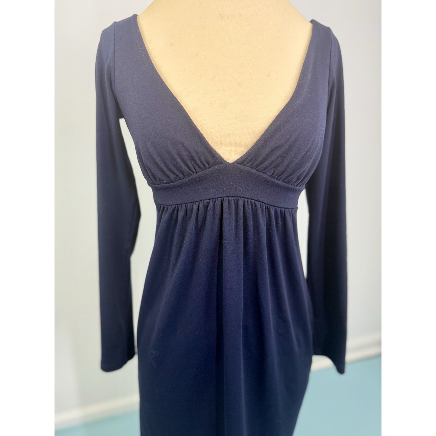 Vintage SUSAN MONACO plunge V neck Navy classic Black Dress Womens Small