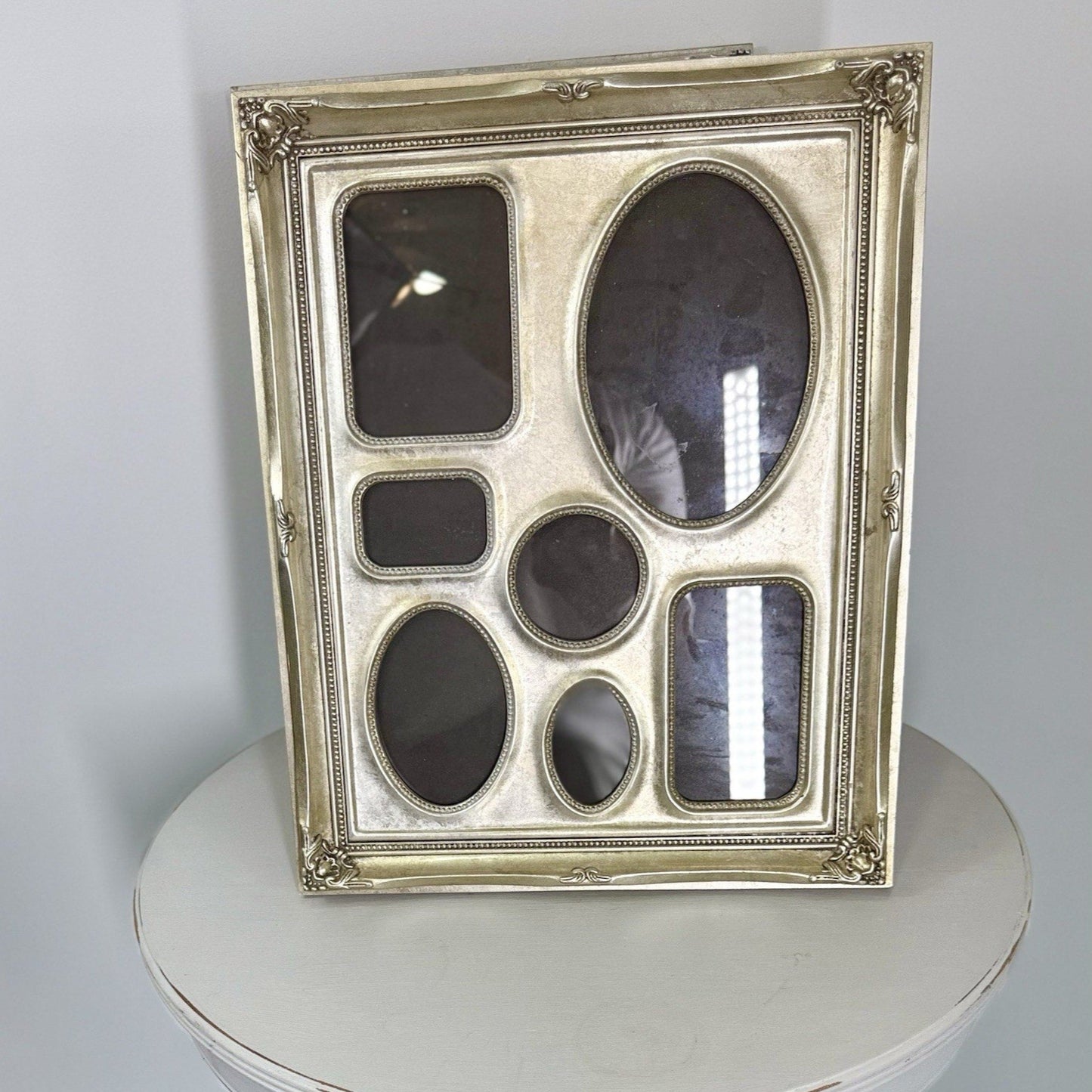 Vintage Silver Leaf Wood Photo Picture frames , set of 2 measuring 13x 15in