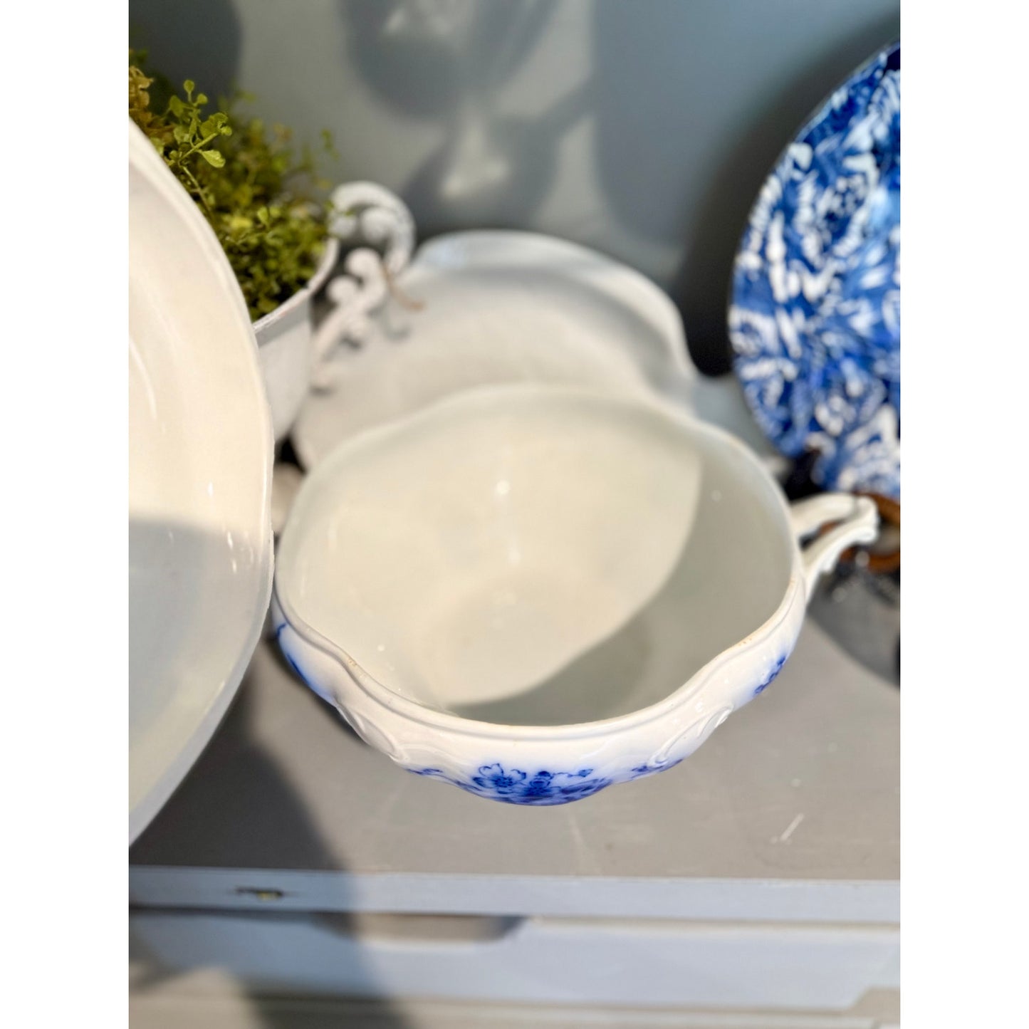 Antique Flow Blue Tureen with Lid