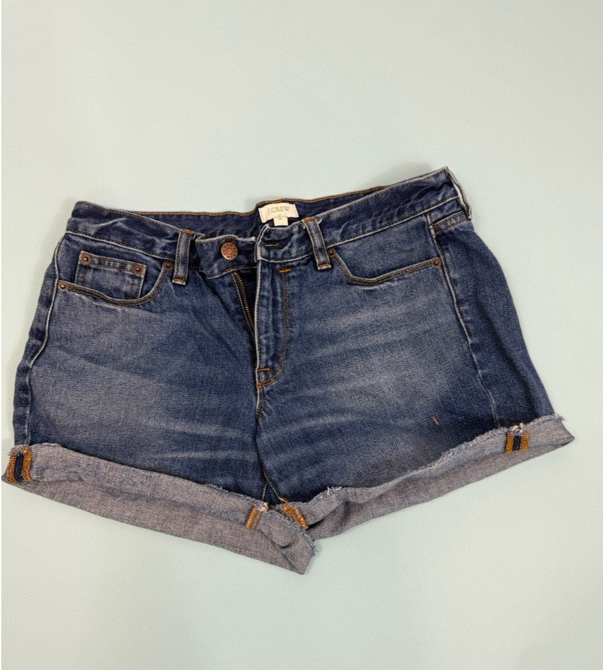 J Crew Size 28 distressed Denim Shorts Rolled Cuff Stretch