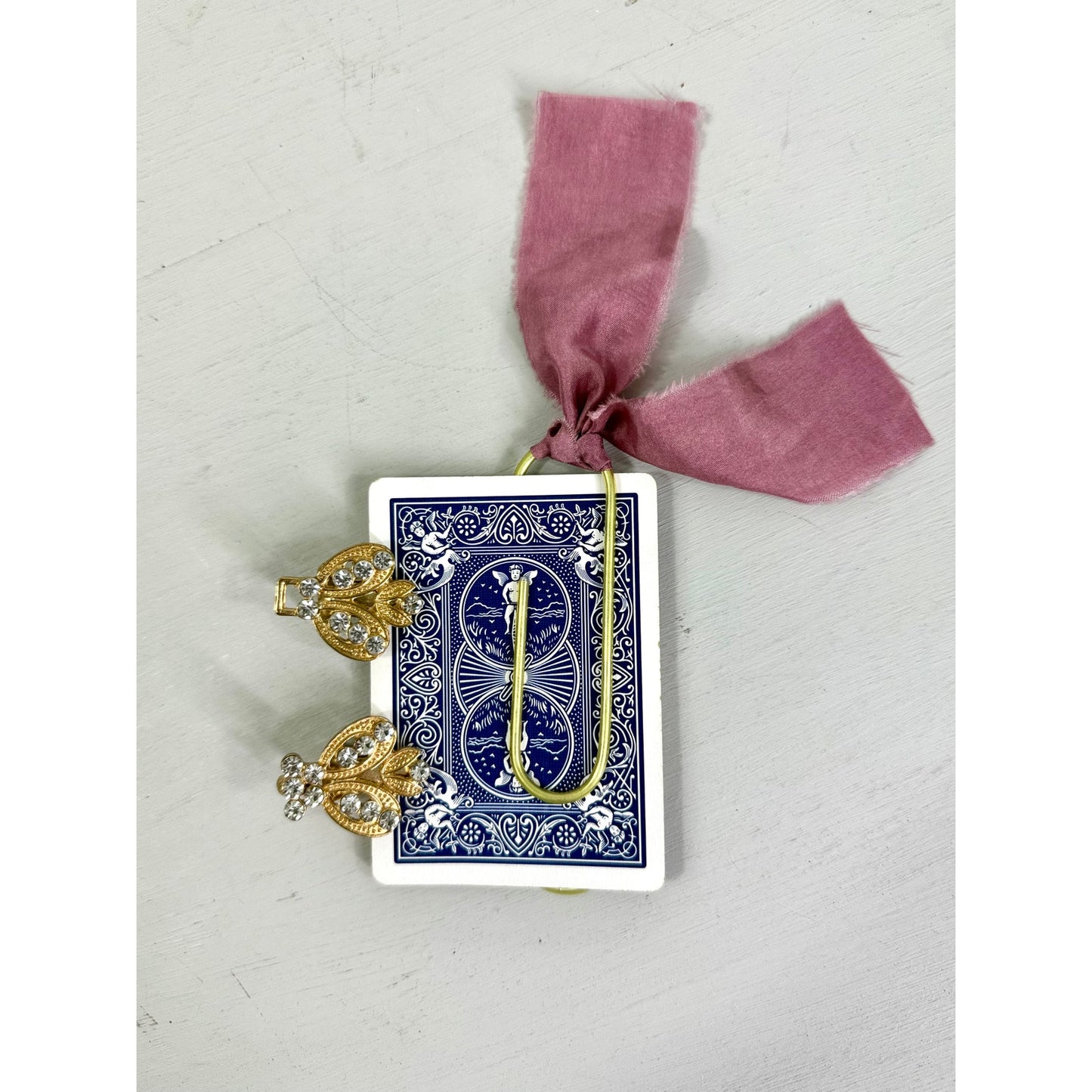 Vintage  Bumble Bee Clips and  ribbon playing Card Bookmark set