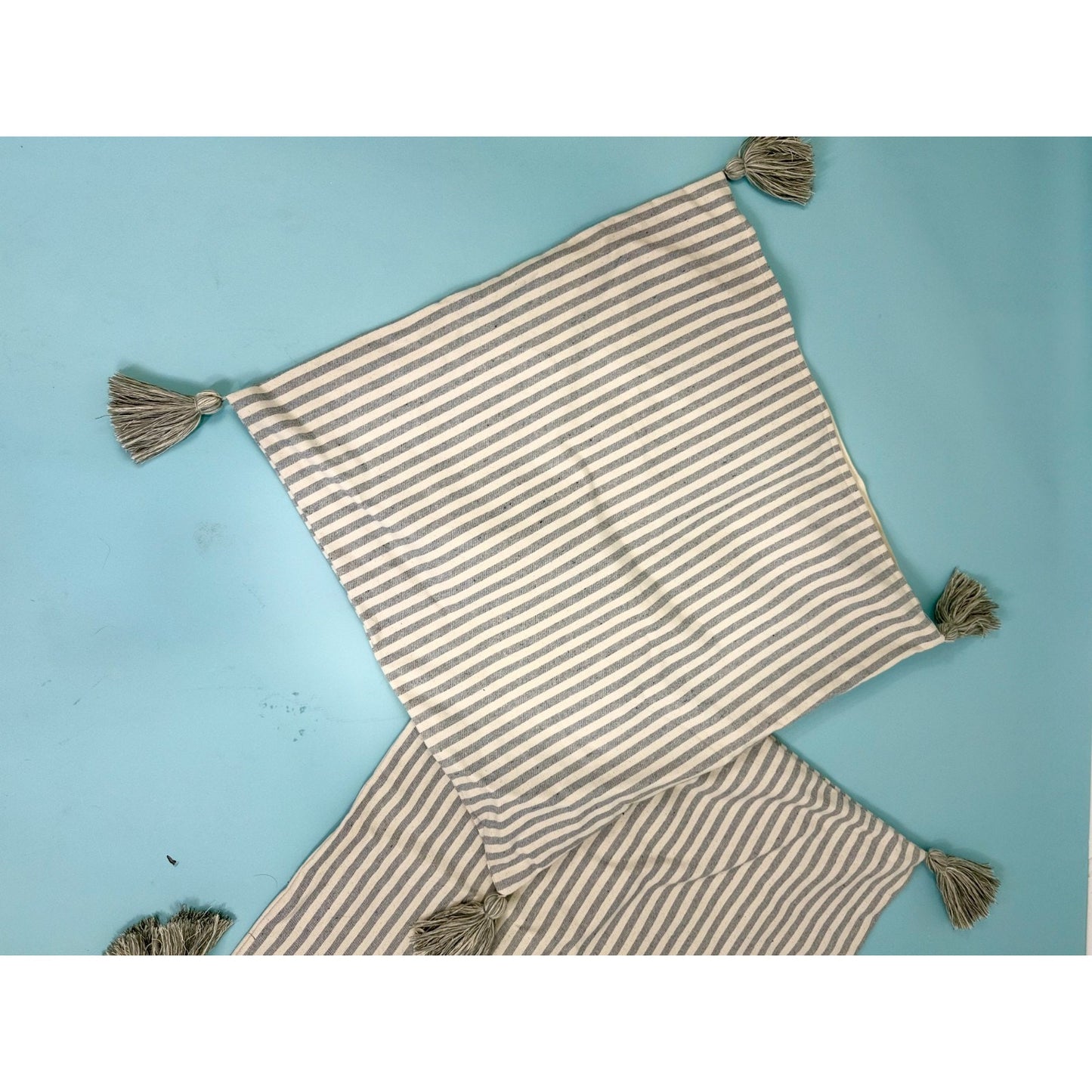 pair of Cornflower blue EURO sized shams/ pillow covers with tassels