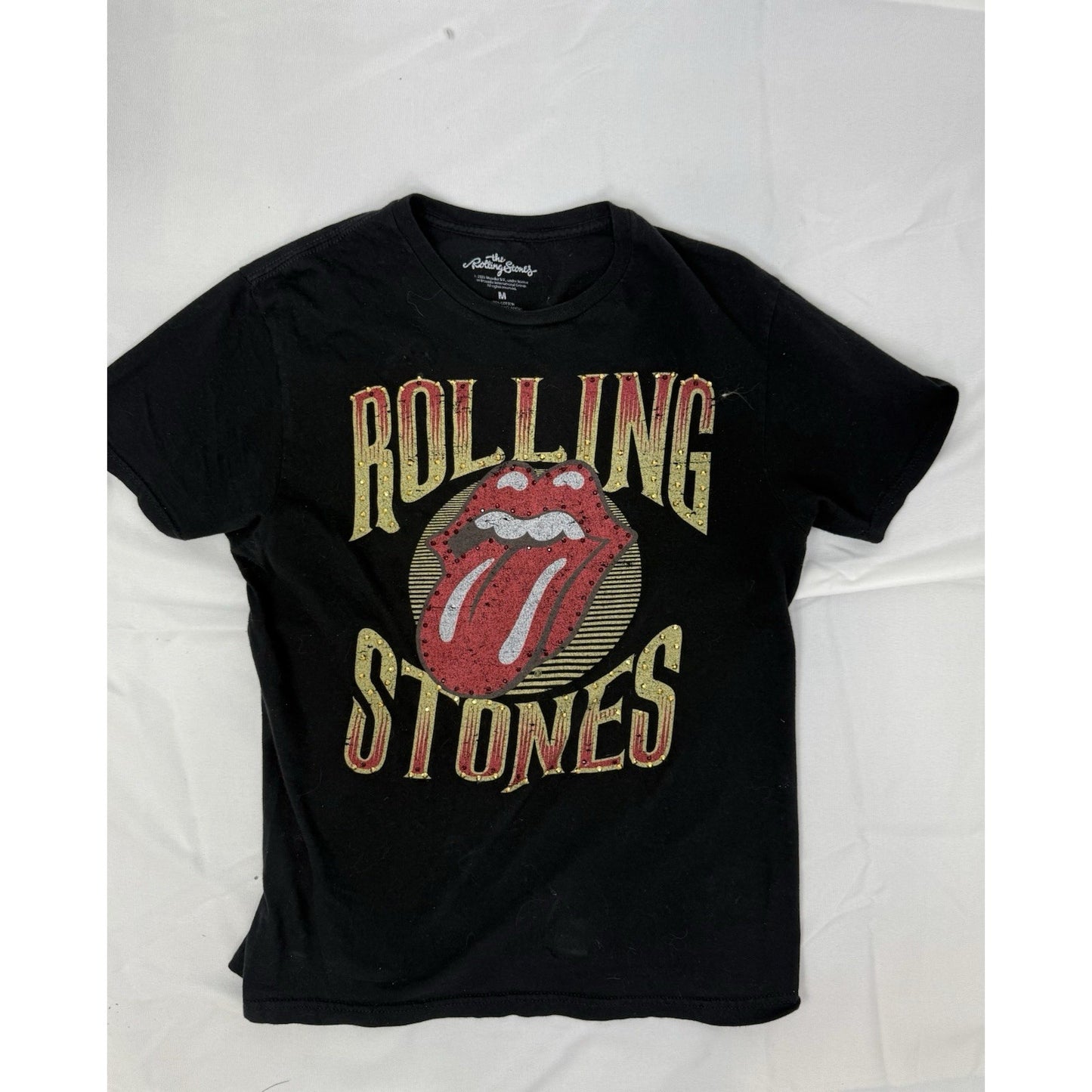 Authentic rolling stones black tee w rhinestones