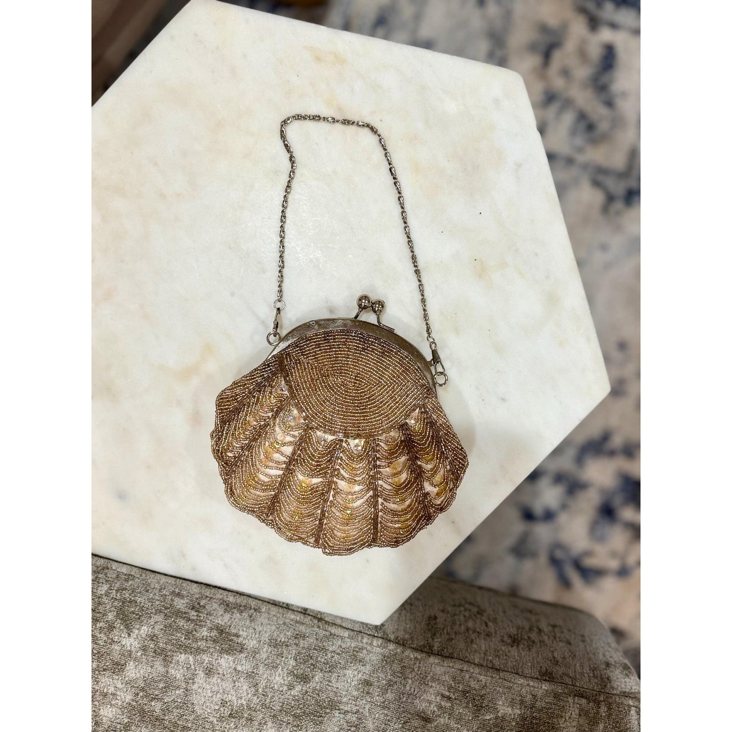 Vintage honey gold beaded and rhinestoned evening bag