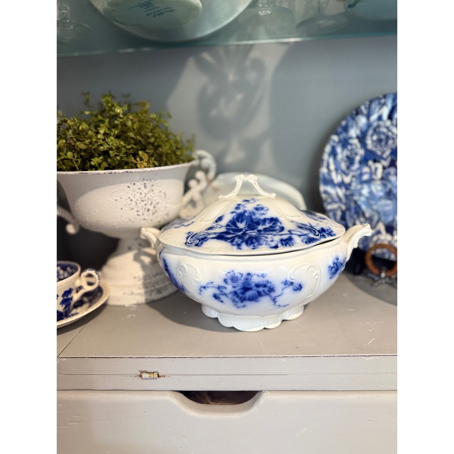 Antique Flow Blue Tureen with Lid