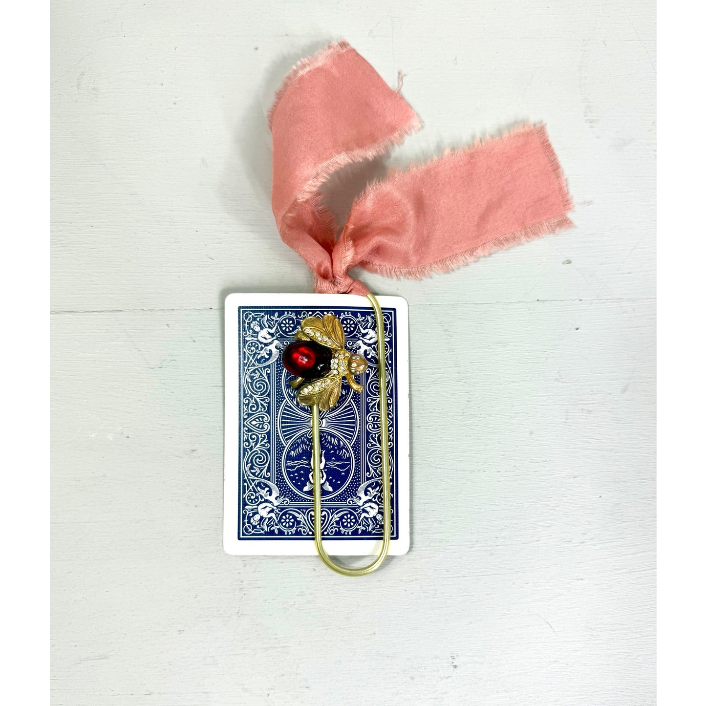 Vintage  Bumble Bee Pin and  ribbon playing Card Bookmark set