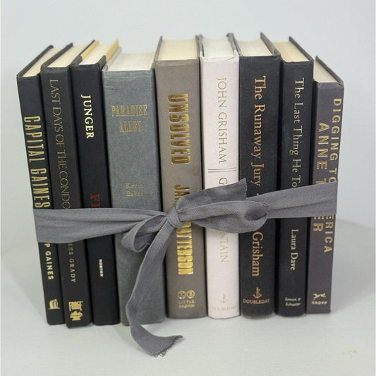 Lot of 7 Vintage Books by Color Jet Black and White Decorative Book Collection