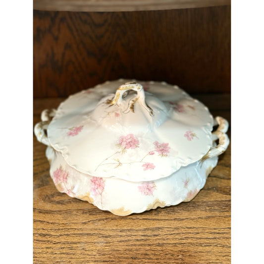 Haviland &Co M&G Limoges pink floral and gold covered bowl