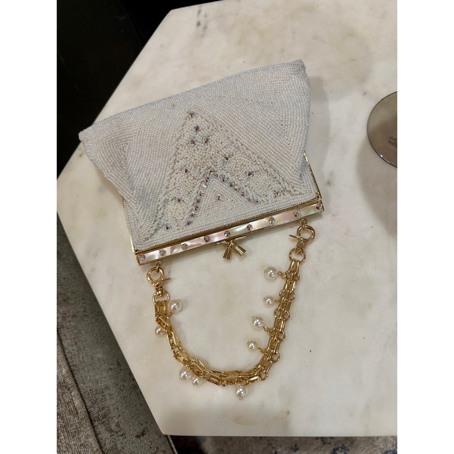 Vintage honey gold beaded and rhinestoned evening bag