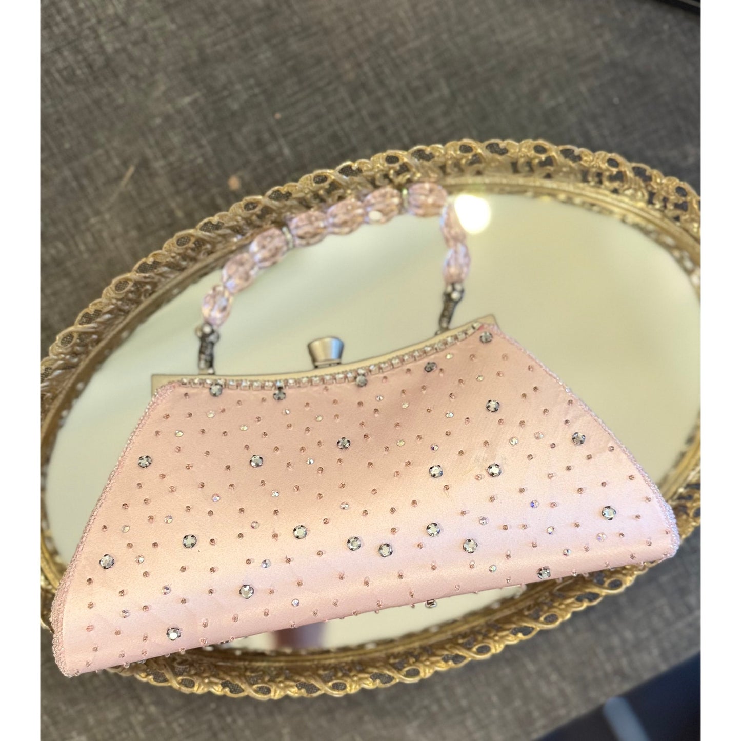 Vintage honey gold beaded and rhinestoned evening bag