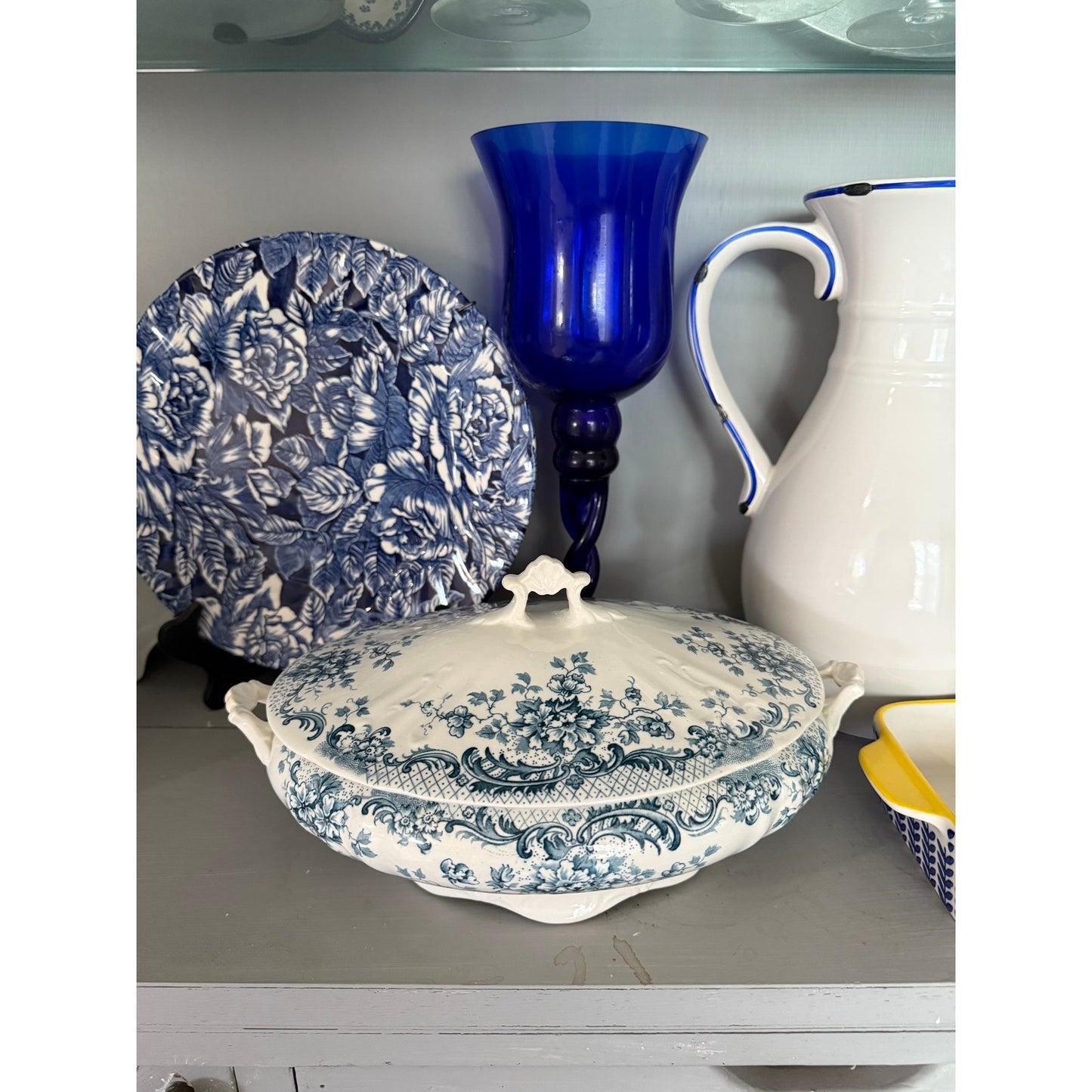 Antique  Blue Tureen W Hulme soup tureen with Lid, from Maine England, semi Porcelain