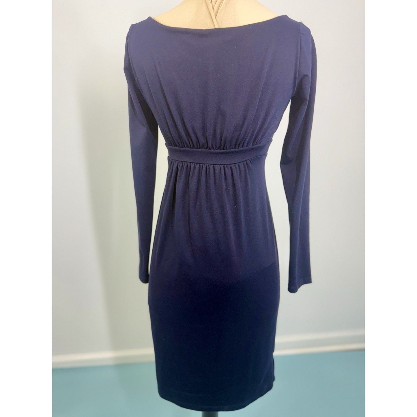 Vintage SUSAN MONACO plunge V neck Navy classic Black Dress Womens Small