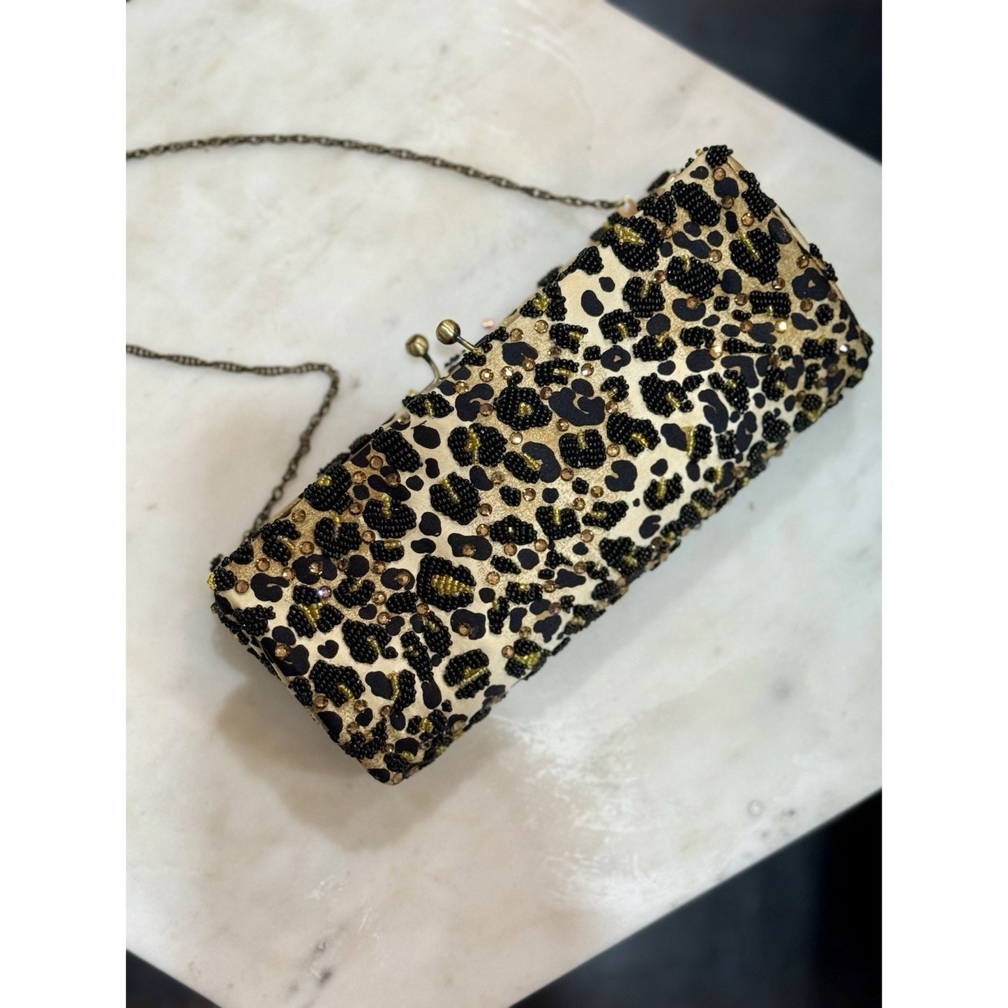 vintage leopard beaded leopard purse with austrian crystals