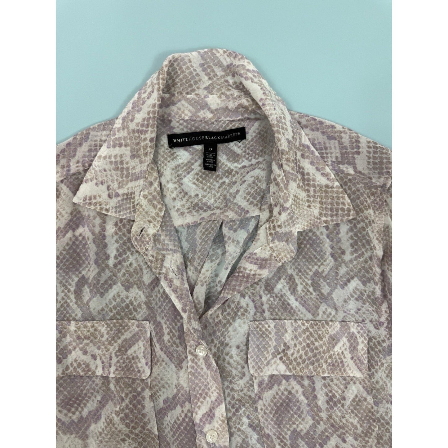 white house black market size 0 sheer snakeskin blouse