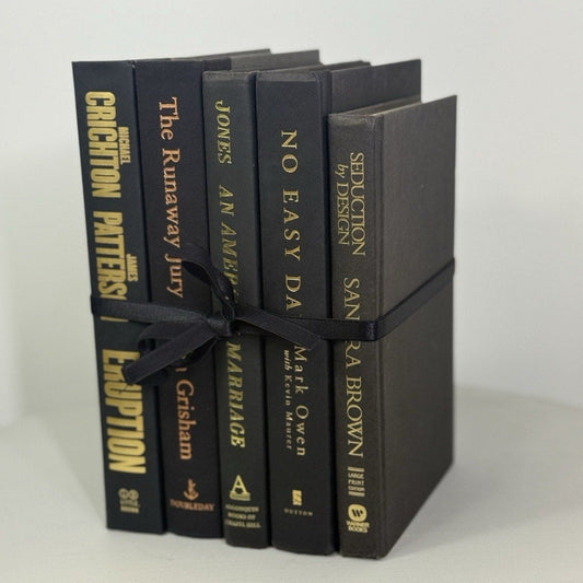 Vintage Black Gold Hardcover Book collection Set Shelf Decor Staging Display