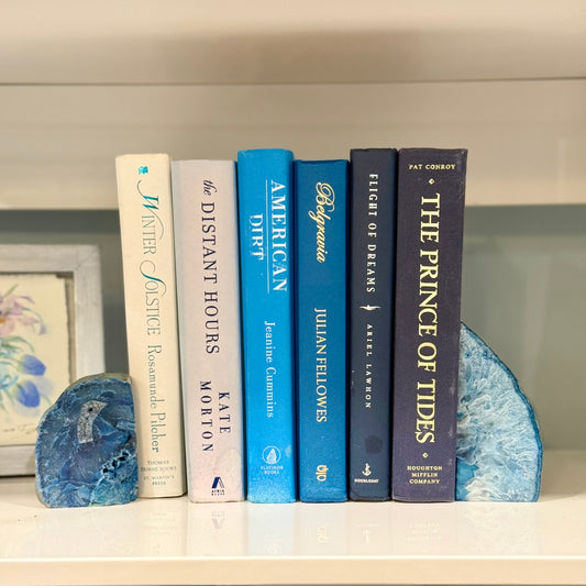 Vintage ombré effect blue Decorative Book collection with Blue Agate Bookends