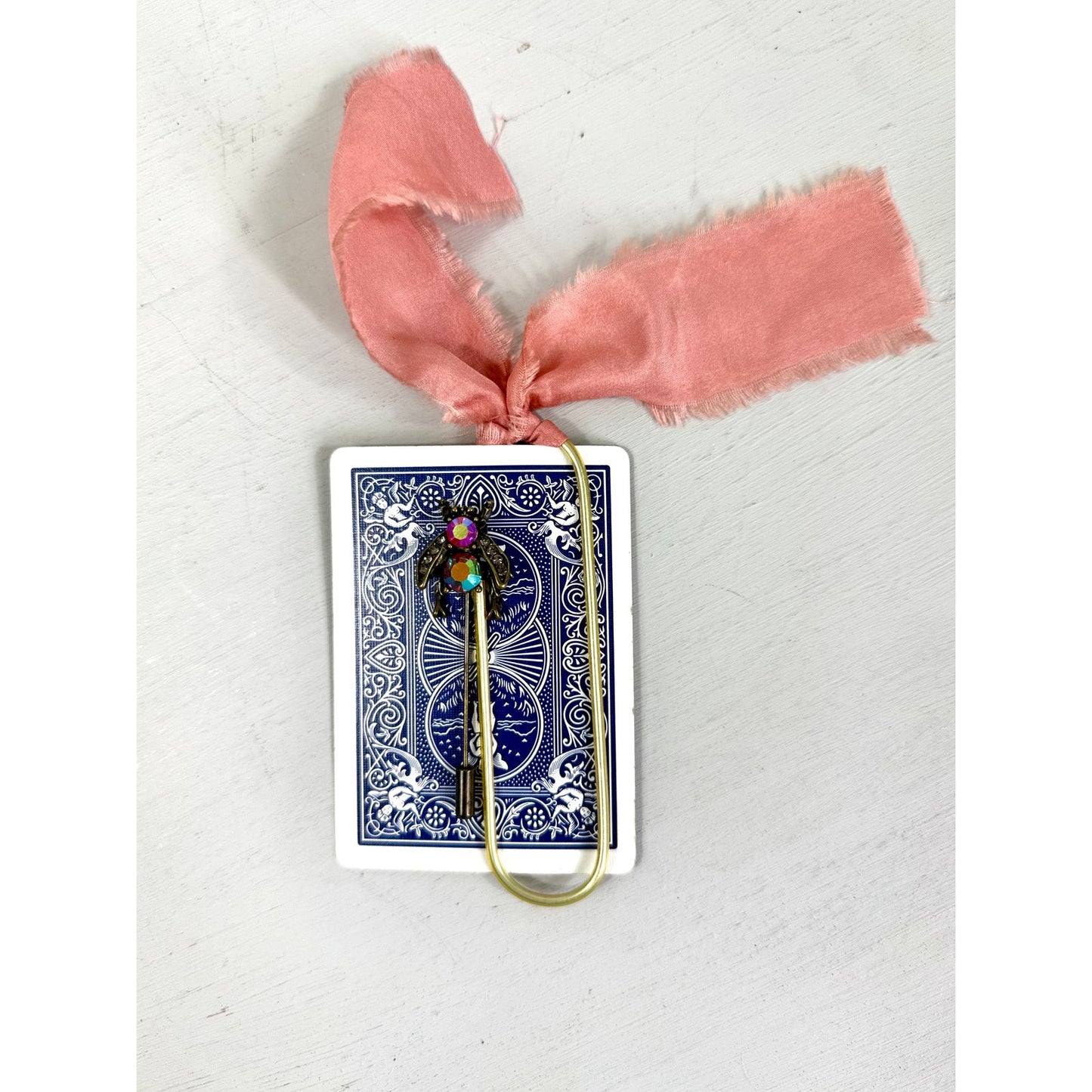 Vintage  Bumble Bee Pin and  ribbon playing Card Bookmark set