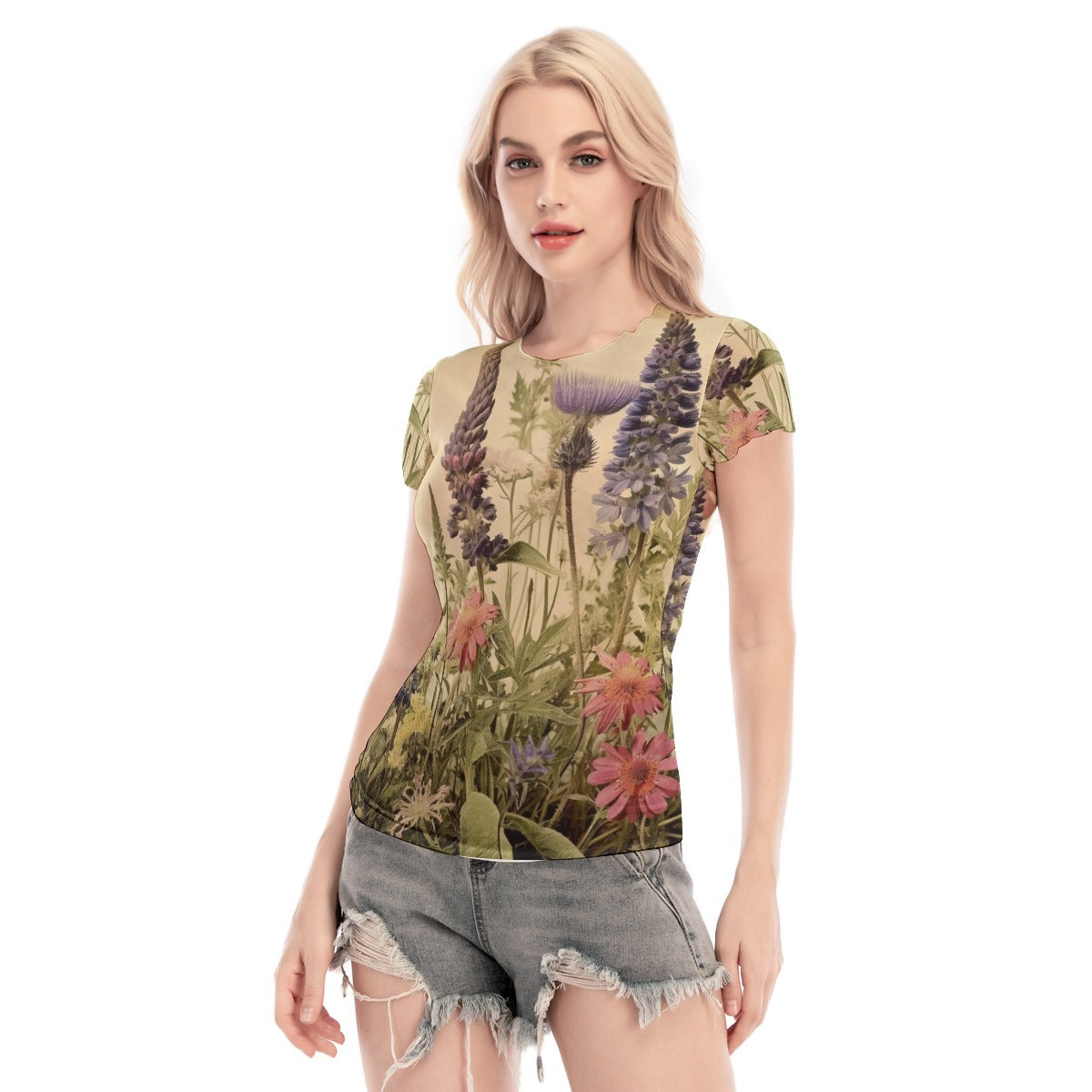 All-Over Print Women's Short Sleeve Mesh Blouse