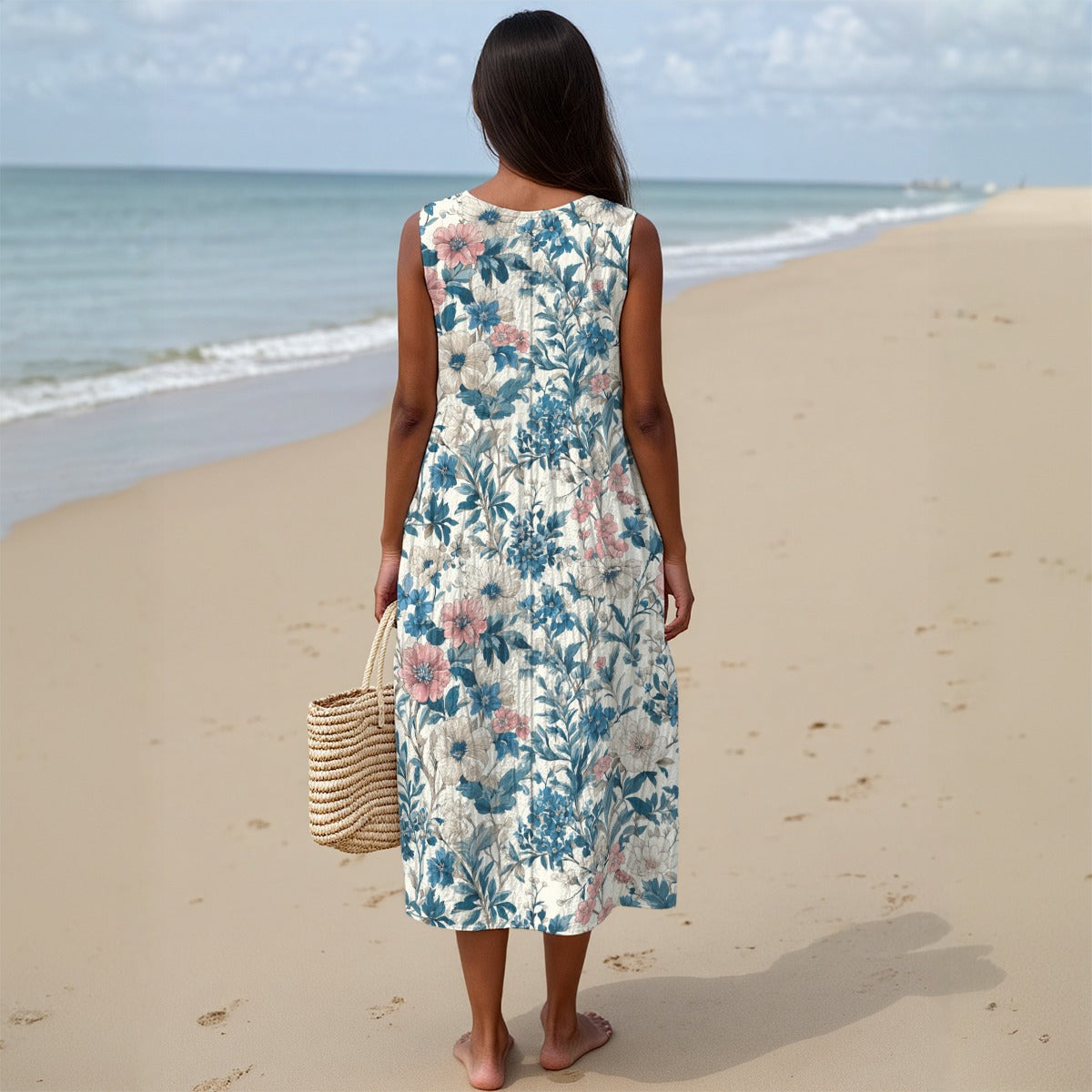 All-Over Print Women's Sleeveless Dress|125GSM Slub Cotton