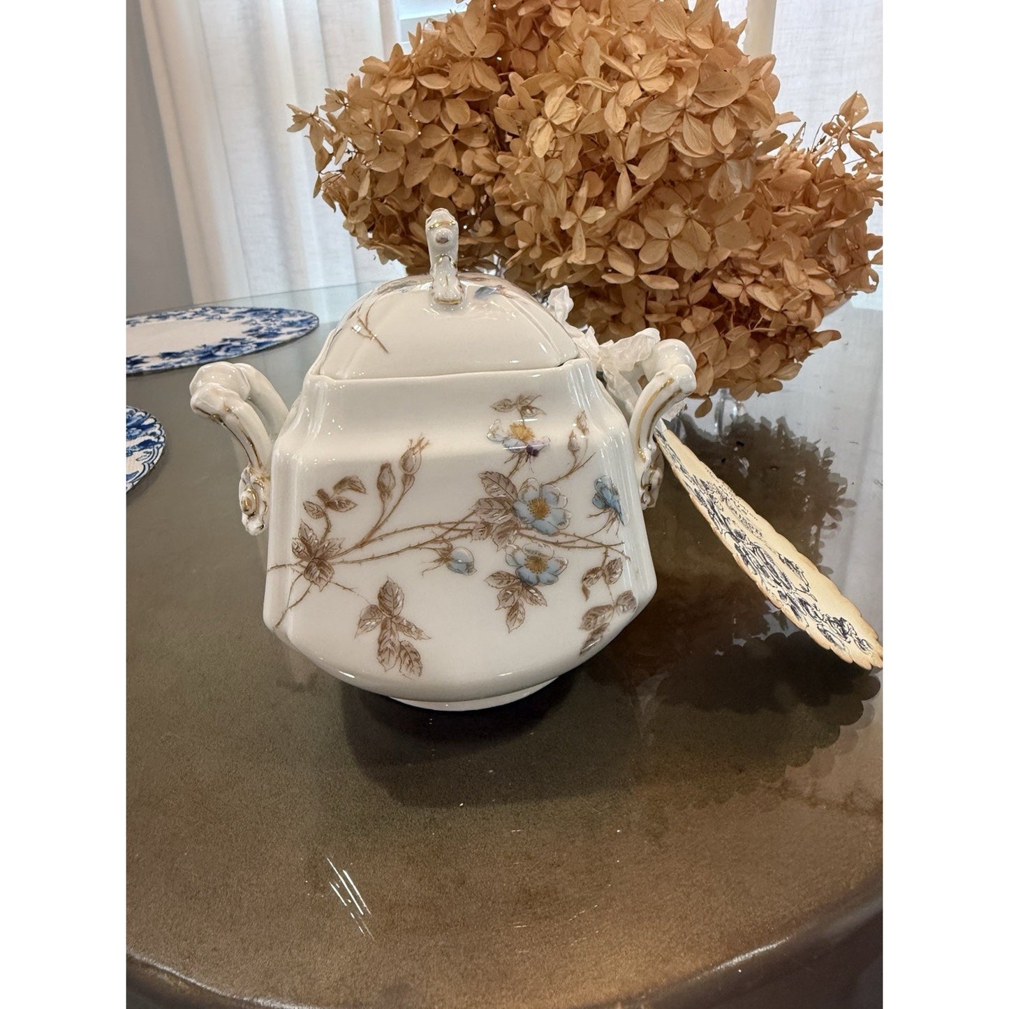 Antique Limoges Haviland Hand Painted blue Color Floral Bouquet Tureen Good Cond.