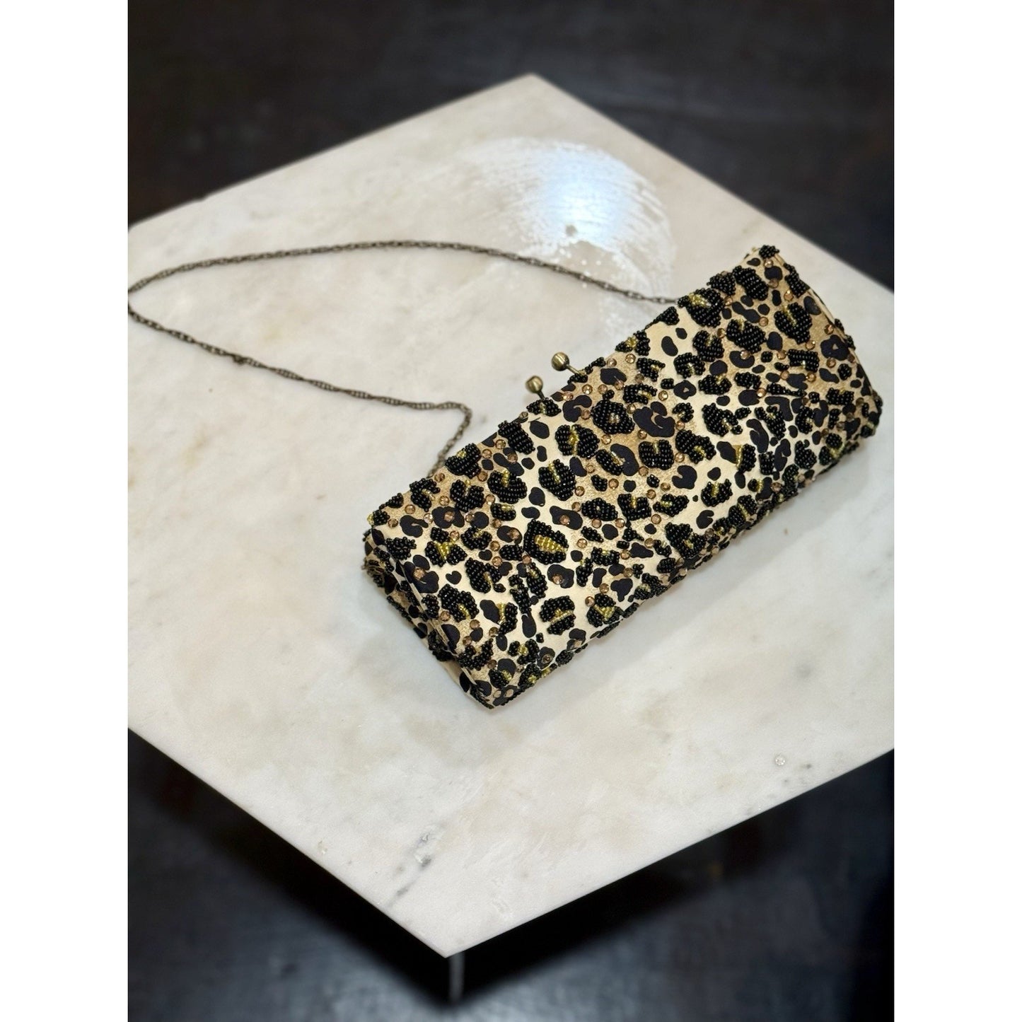 vintage leopard beaded leopard purse with austrian crystals