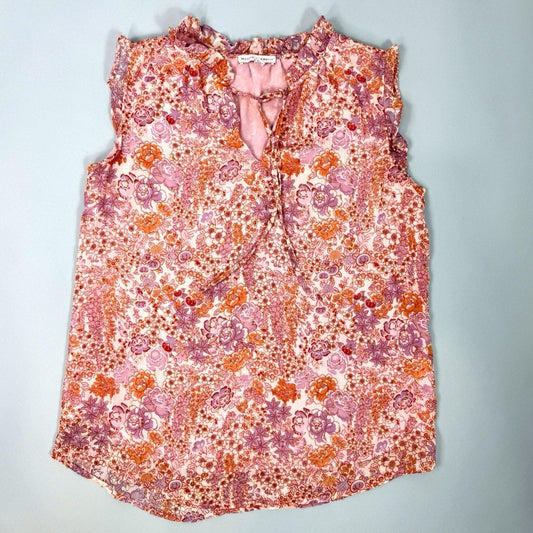 Maison d'Amelie NWT pink & gold Floral Print Blouse with Ruffled Shoulders, M