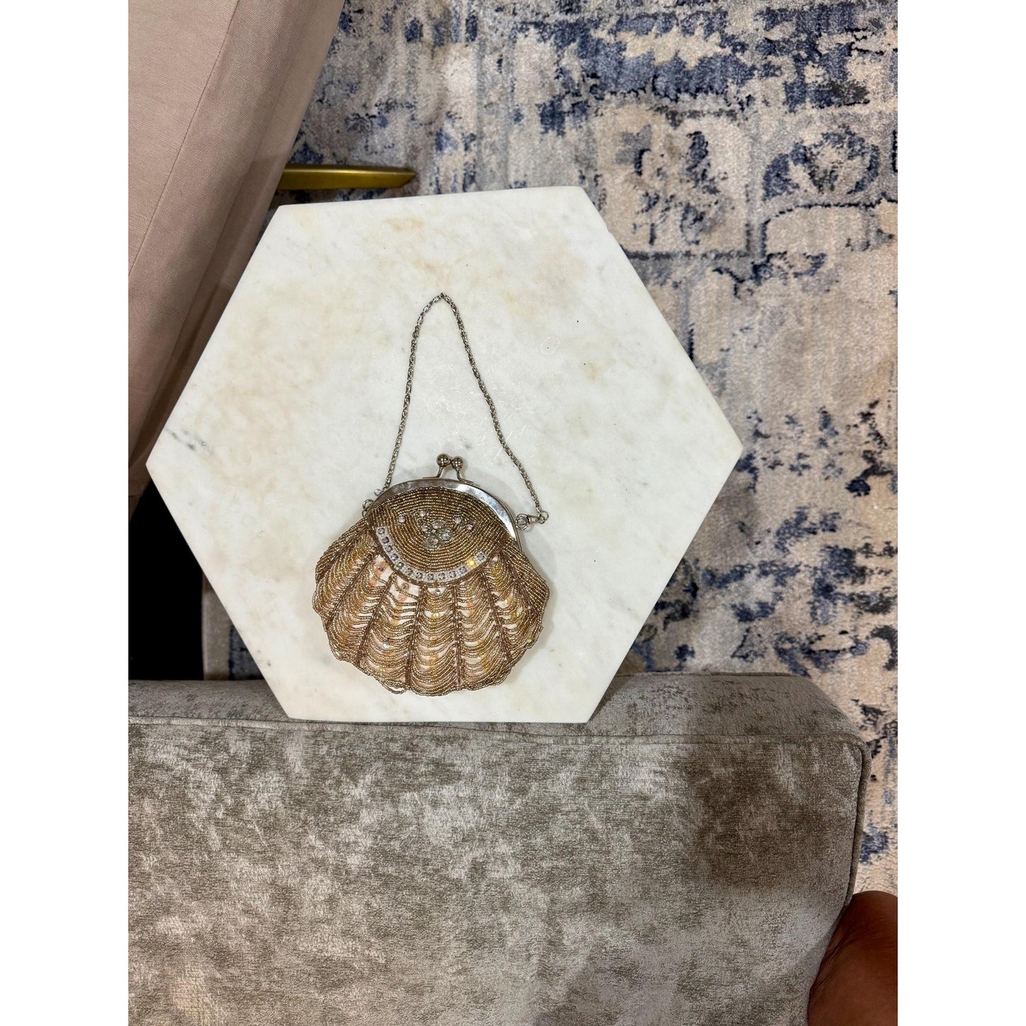 Vintage honey gold beaded and rhinestoned evening bag