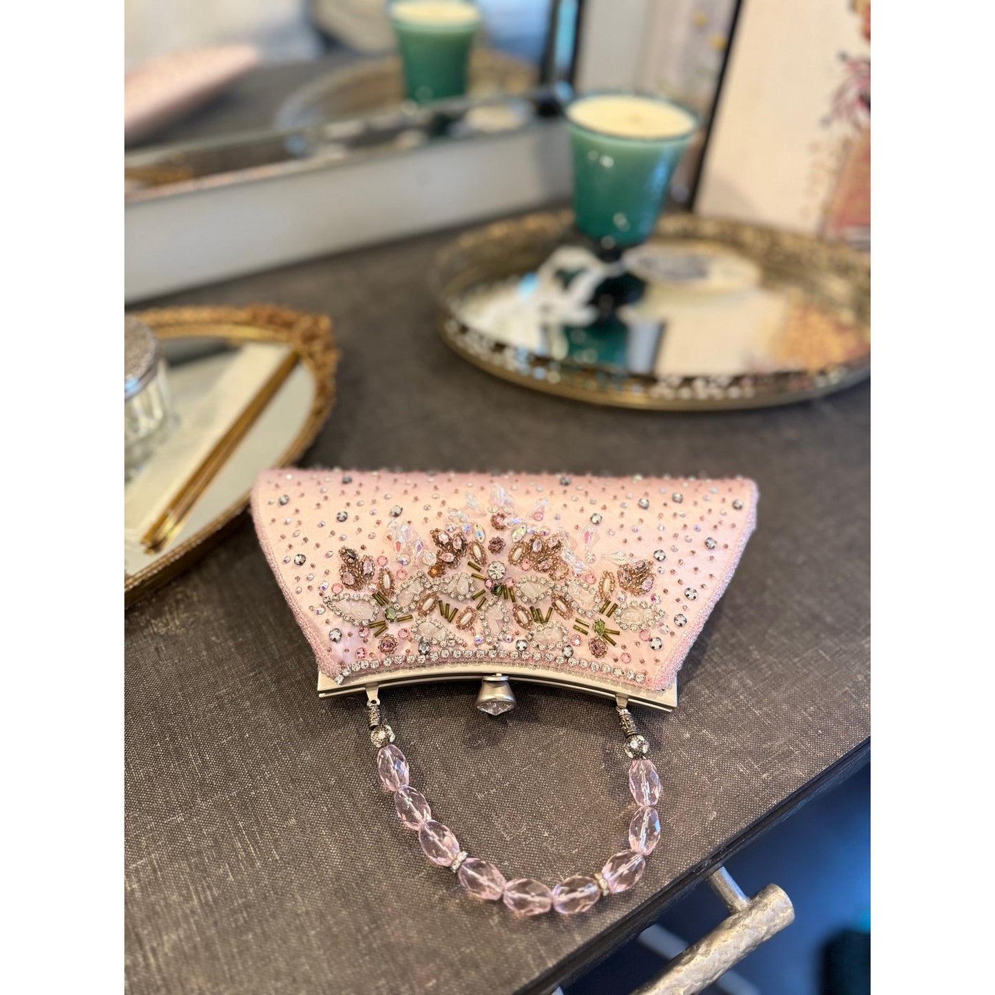 Vintage honey gold beaded and rhinestoned evening bag