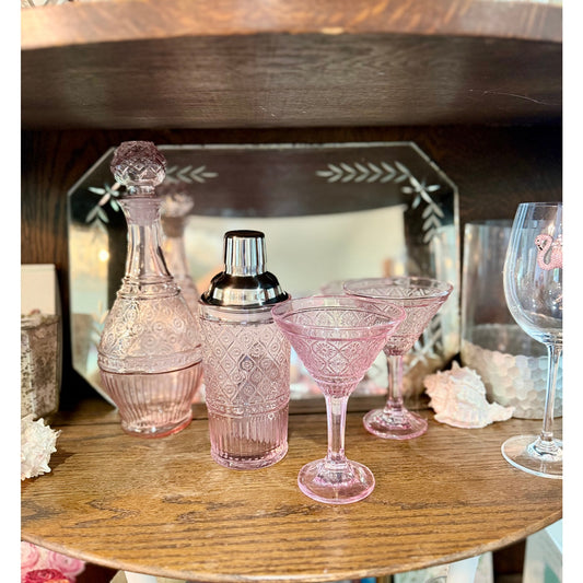 Vintage inspired pink hand made glassware, diswasher safe