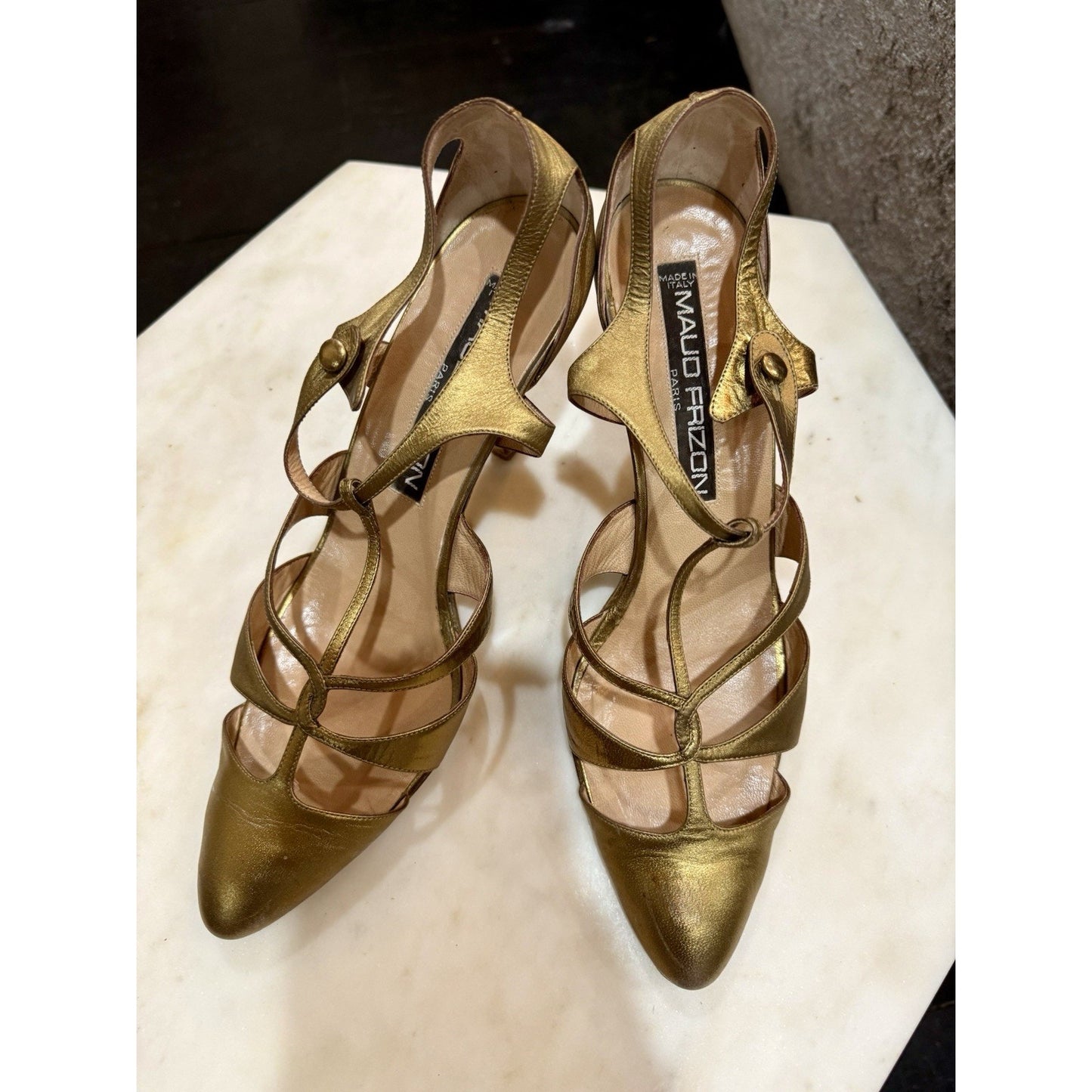 Maud Frizon Women's 3.5 High Heels Size 40 US 8.5) gold leather vintage heels