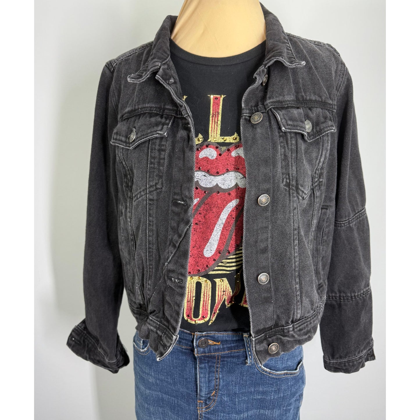 Vintage Free People black denim jacket ,  size M