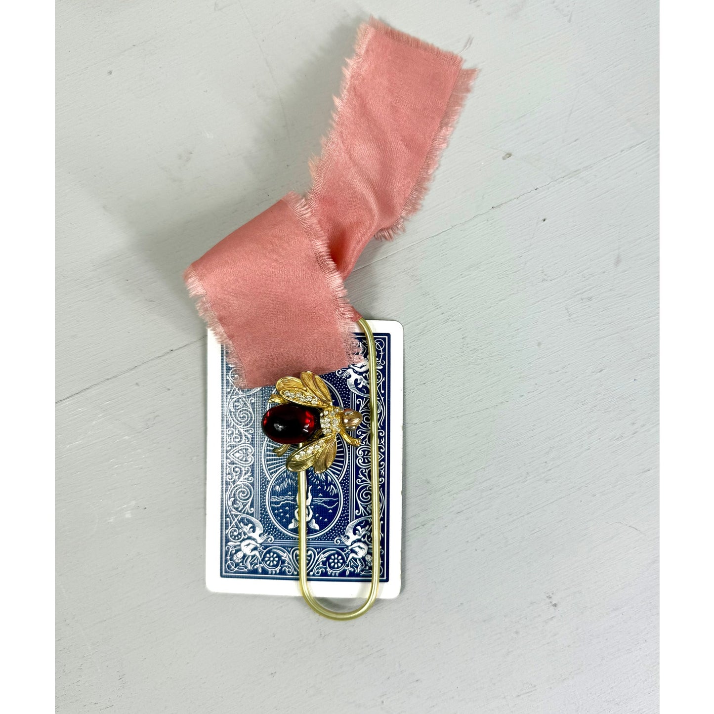 Vintage  Bumble Bee Pin and  ribbon playing Card Bookmark set