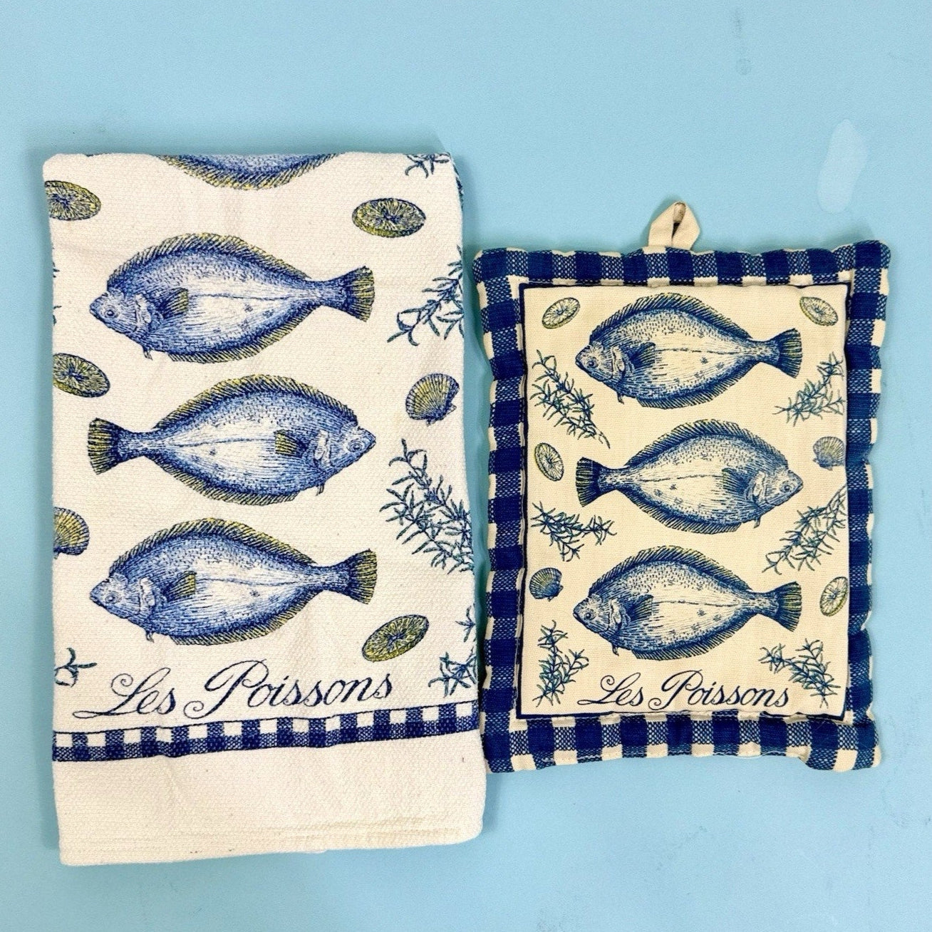 Vintage french country dish towel and potholder set