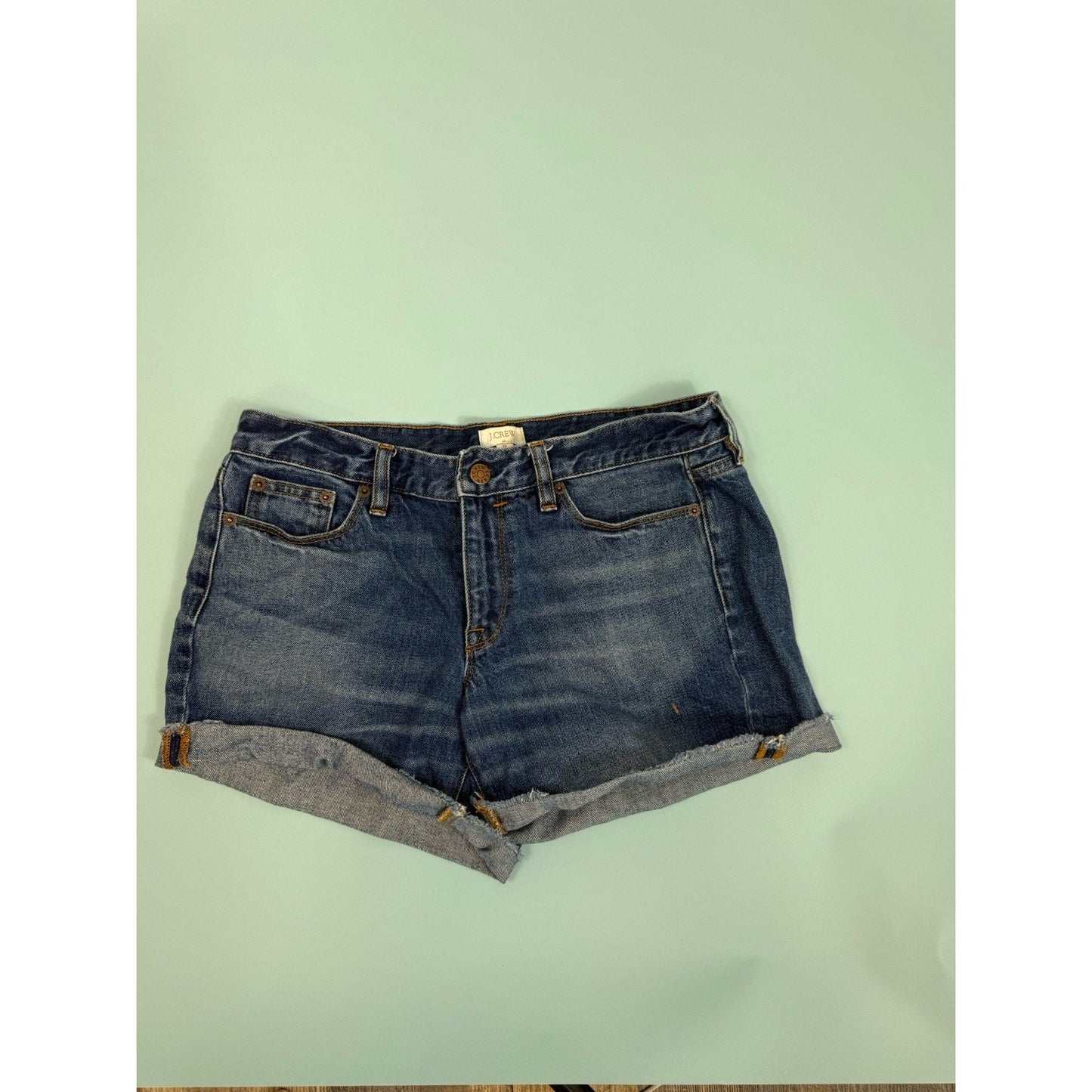 J Crew Size 28 distressed Denim Shorts Rolled Cuff Stretch
