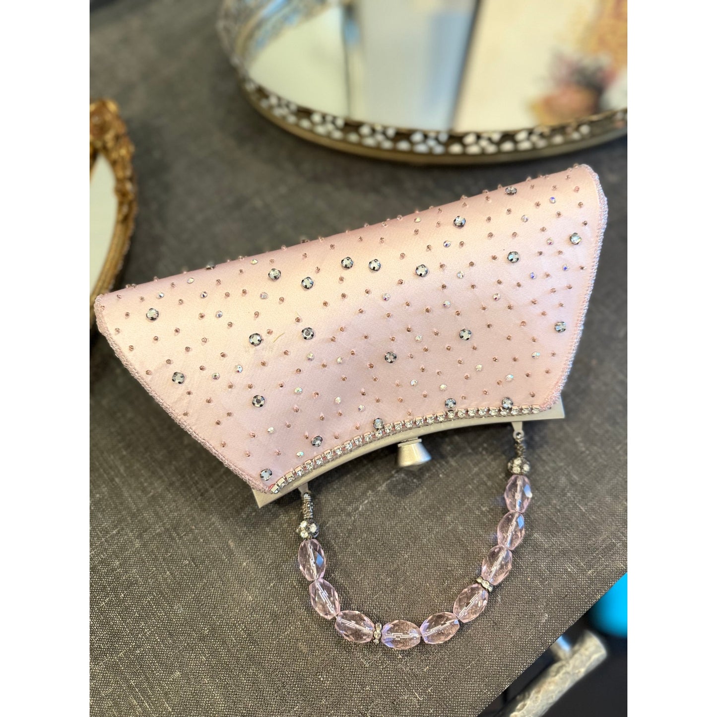 Vintage honey gold beaded and rhinestoned evening bag