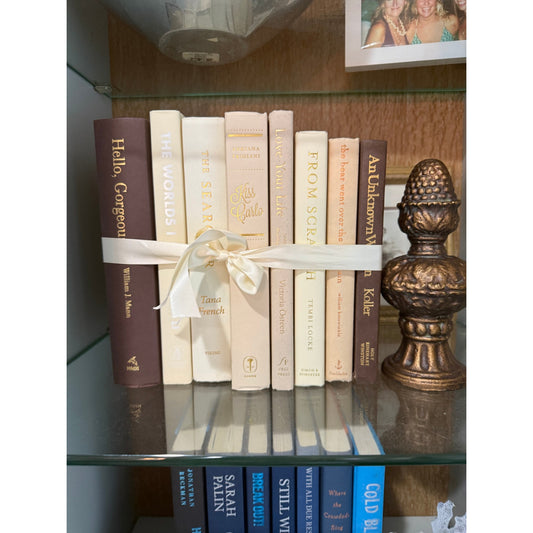 Vintage tan Decorative Book collection, beige and brown books, book decor