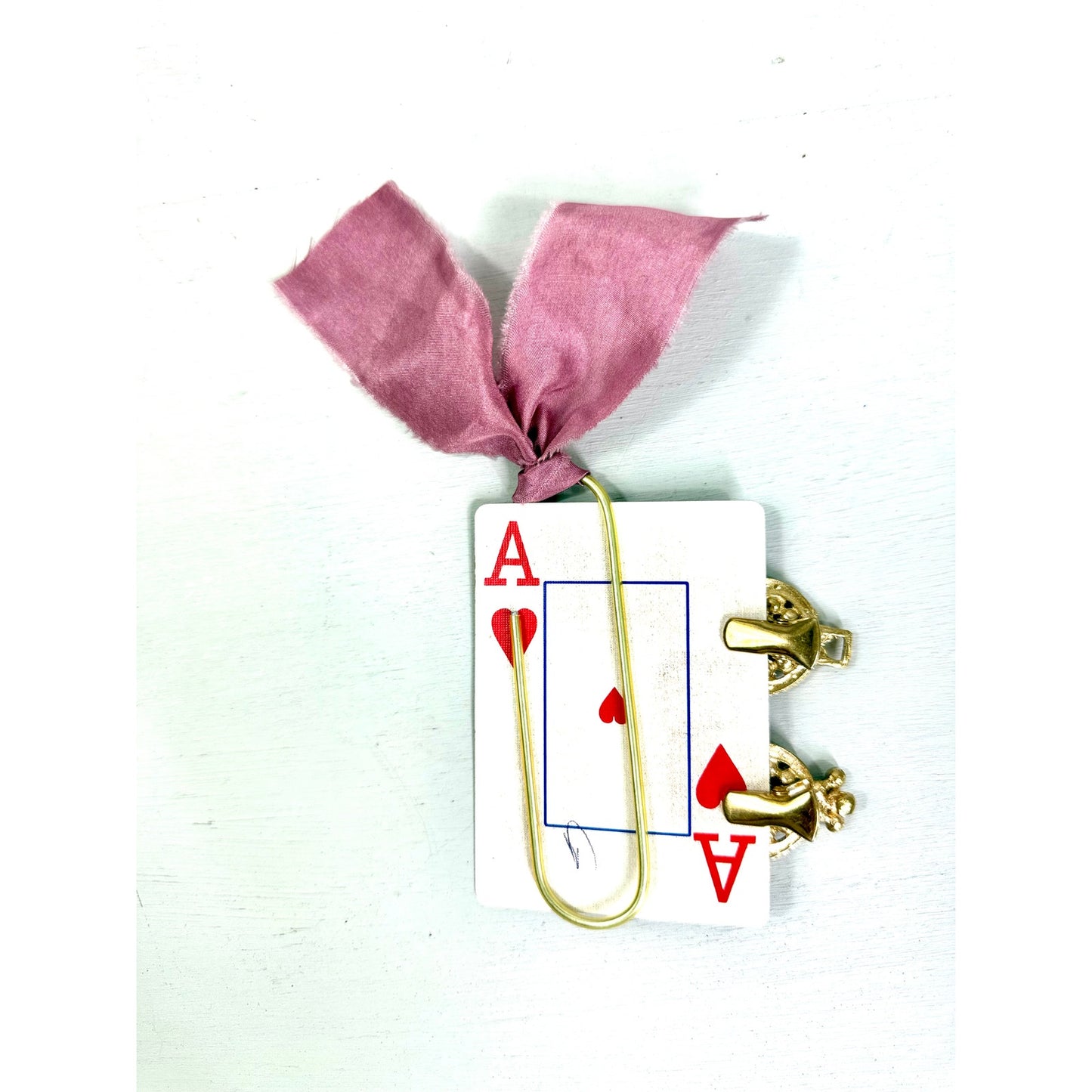 Vintage  Bumble Bee Clips and  ribbon playing Card Bookmark set