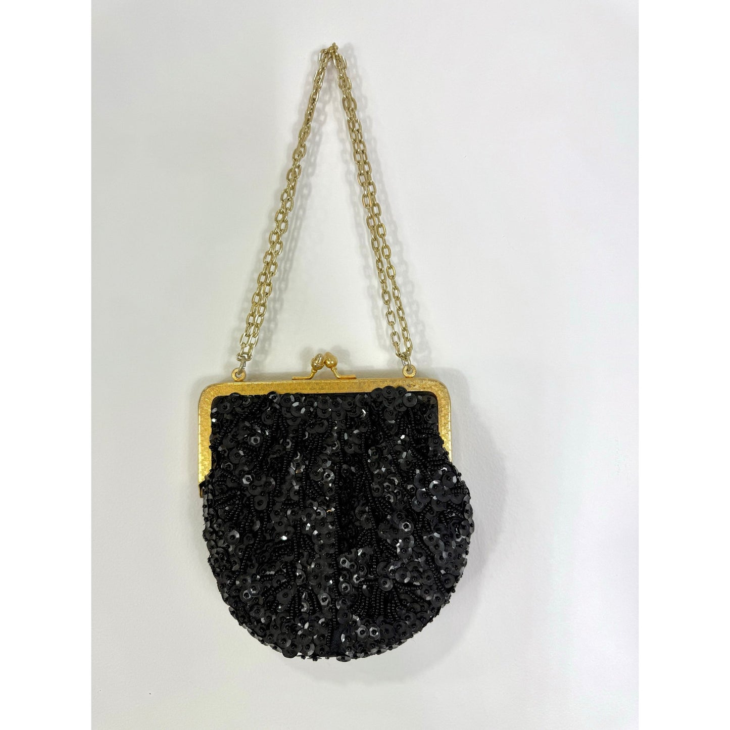 Vintage black and gold beaded 
evening bag