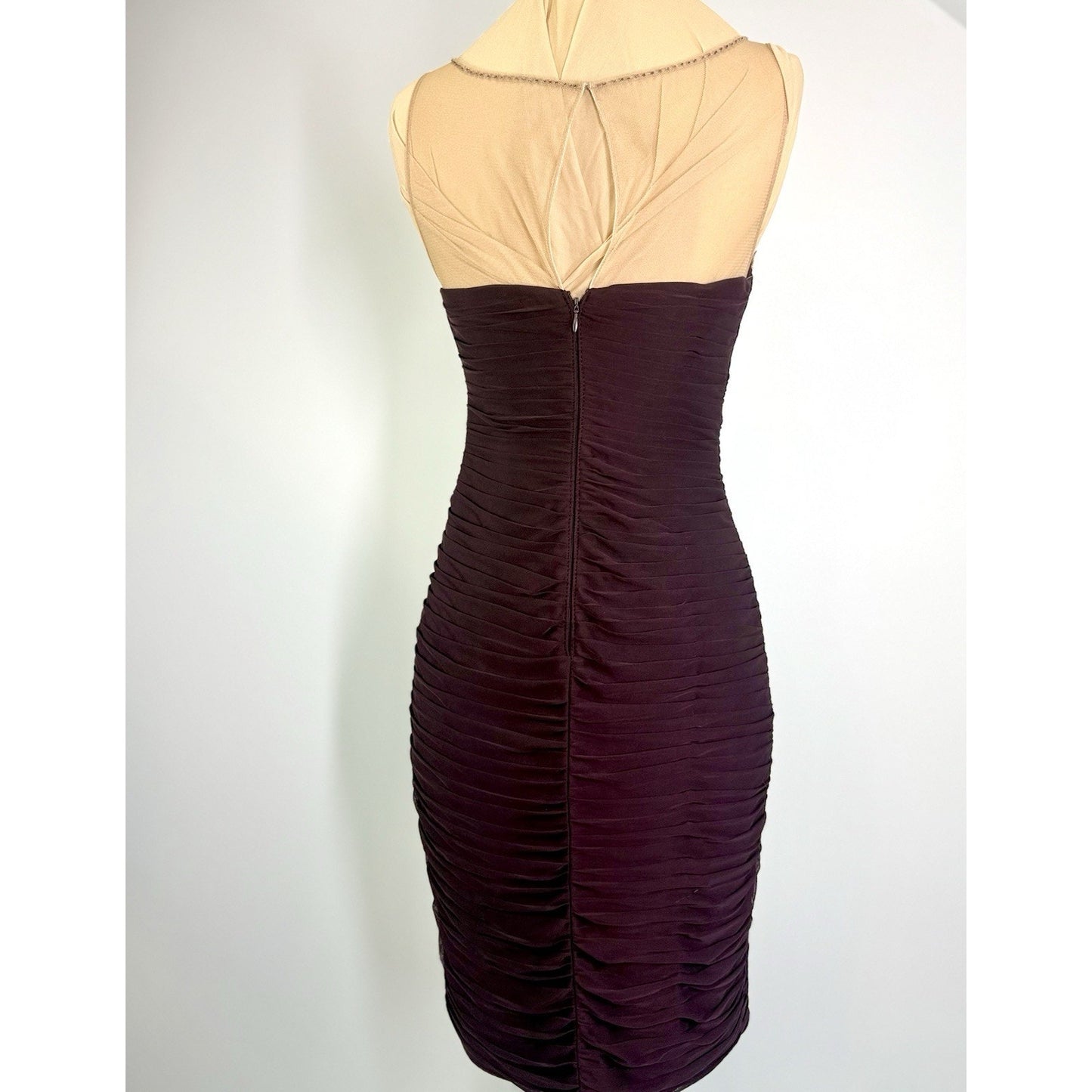 Vintage Adrianna Papell Dress Sz 4 Burgundy Jeweled Illusion Bodice Evening