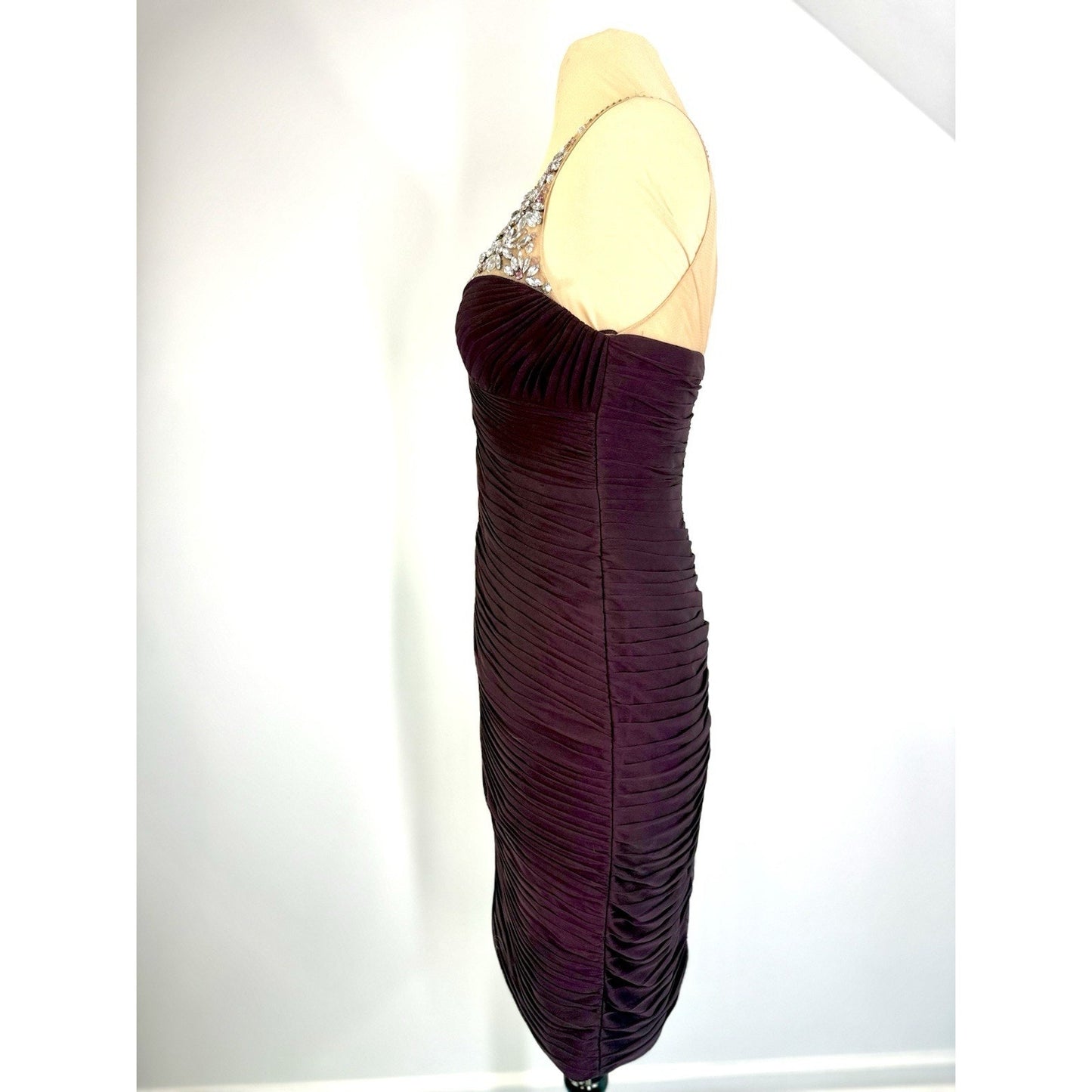 Vintage Adrianna Papell Dress Sz 4 Burgundy Jeweled Illusion Bodice Evening