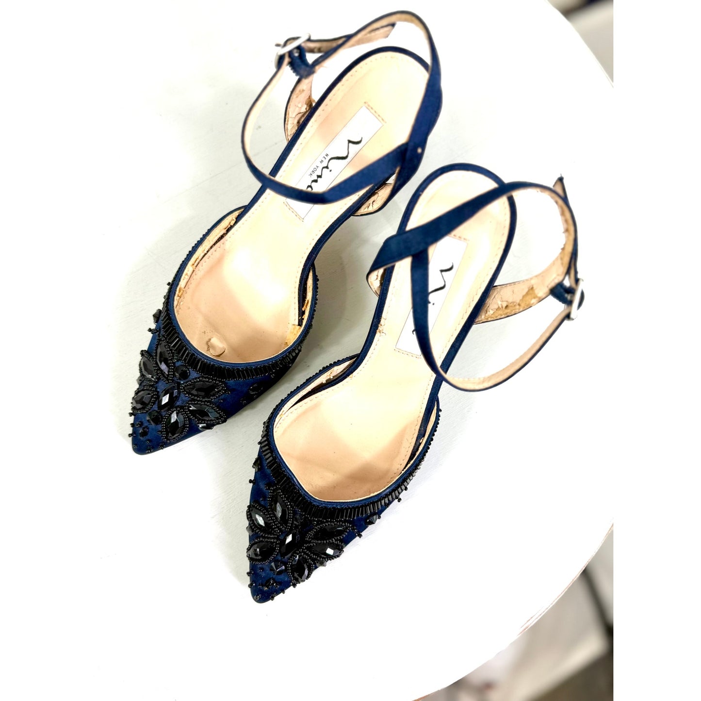 Vintage Navy Nina Heels  with black jewels Size 6M  without Box Excellent condition