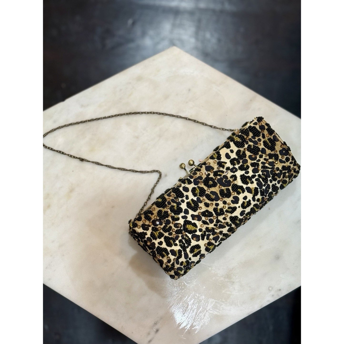 vintage leopard beaded leopard purse with austrian crystals