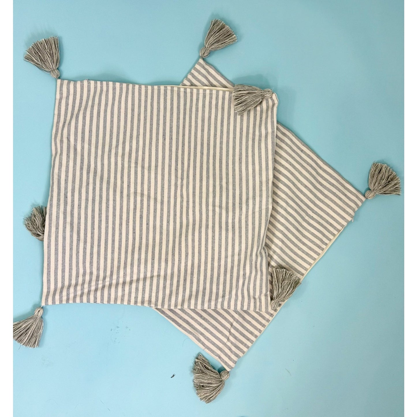 pair of Cornflower blue EURO sized shams/ pillow covers with tassels