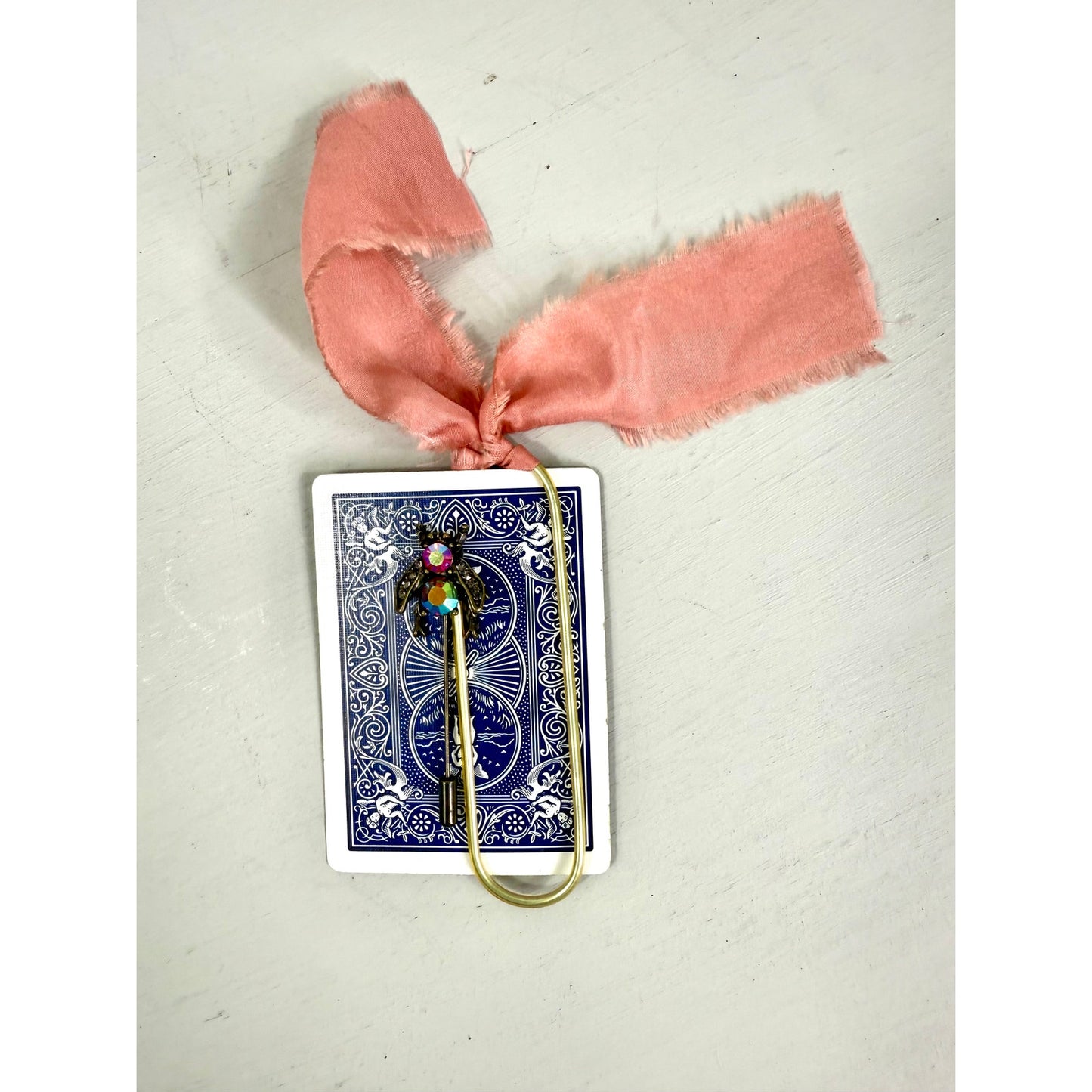 Vintage  Bumble Bee Pin and  ribbon playing Card Bookmark set