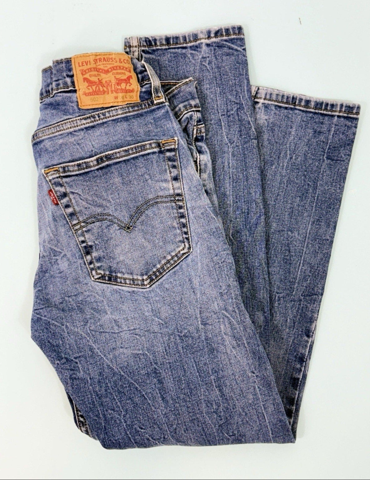 Levis 502 Jeans 30x30 Blue Straight Leg Denim Stretch Mens Pockets * Read Read *