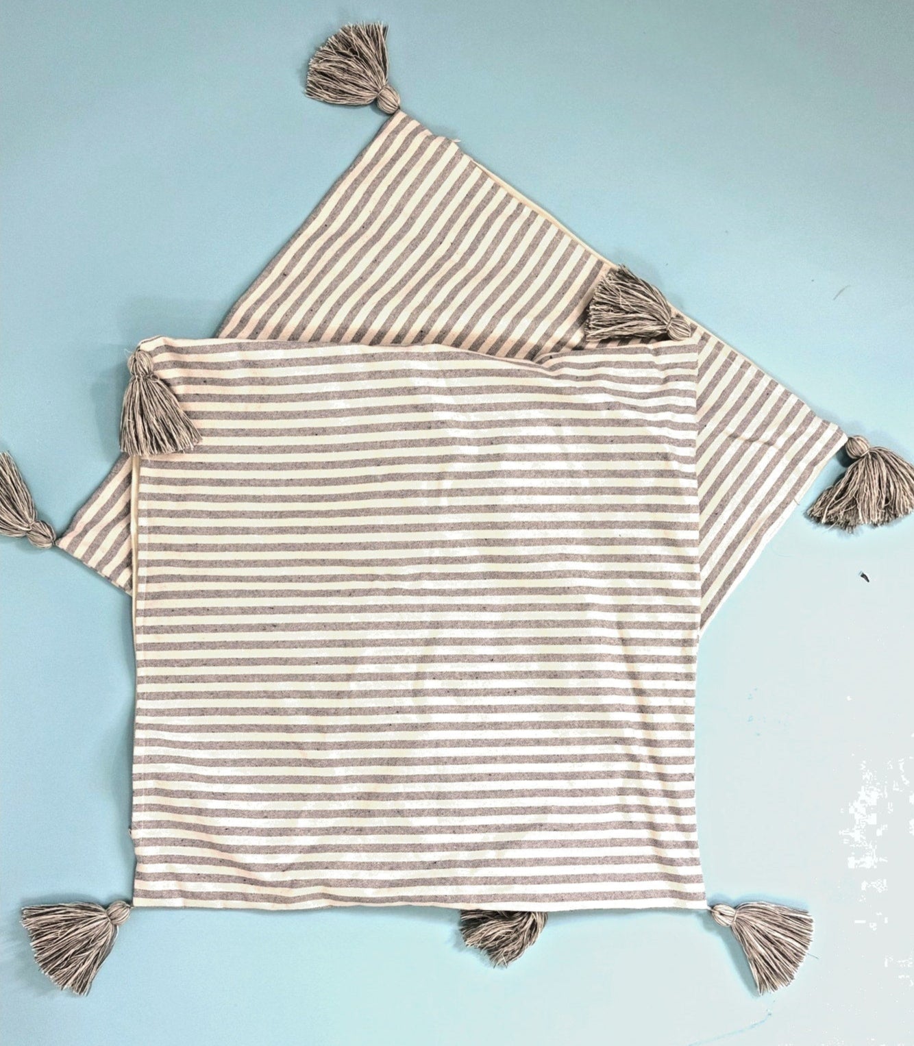 pair of Cornflower blue EURO sized shams/ pillow covers with tassels