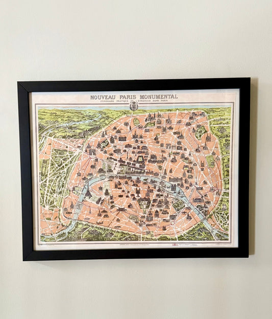 Vintage framed Map of Paris 18x14"
